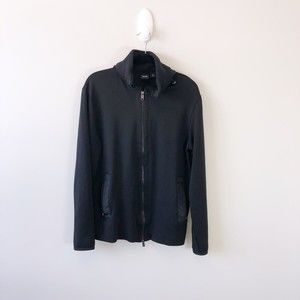 Hugo Boss Men’s Black Full-Zip Removable Hood Sweatshirt Knit Hoodie Size Medium